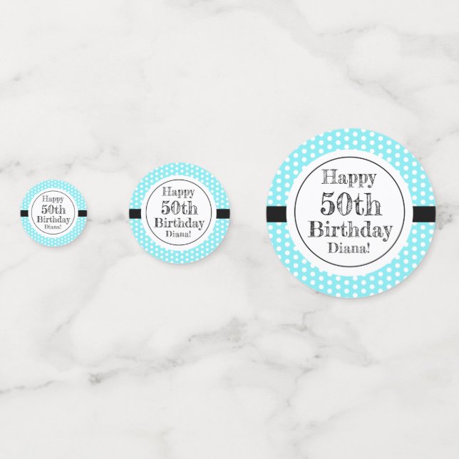 Blau und weiß 50. Geburtstag Polka Dots Konfetti (Rückseiten)