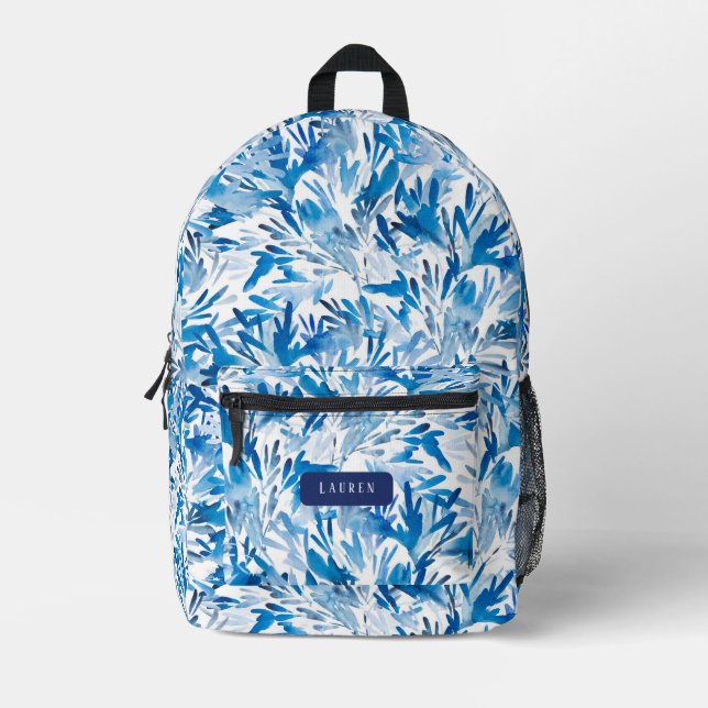 Blau und Weiß Abstrakt Bedruckter Rucksack (Vorderseite)