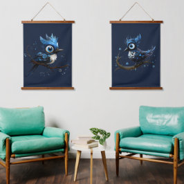 Blau und Weiß Abstrakt Blue Jay Couple Wandteppich Mit Holzrahmen