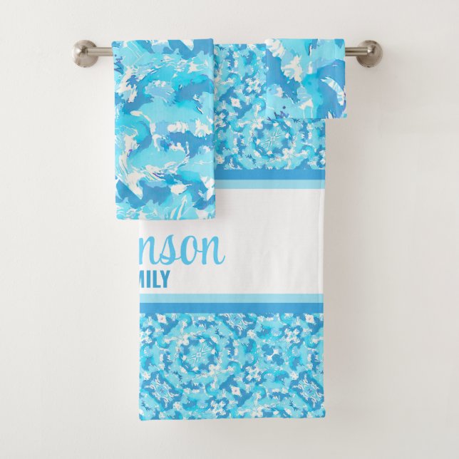 Blau und Weiß Abstrakt mit Namen Badhandtuch Set (Insitu)