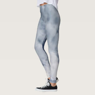 Blau und Weiß bewölkt Leggings mit Namen