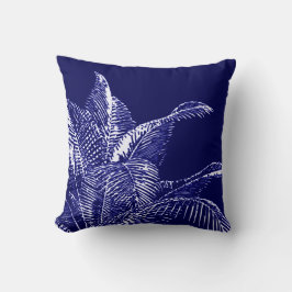 Blau und Weiß Botanisch | Tropische Palme Kissen