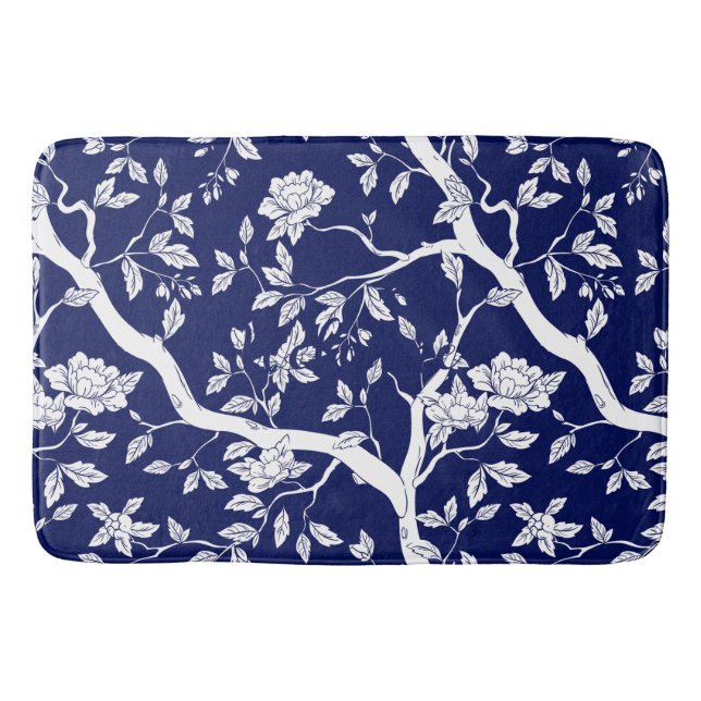 Blau und Weiß Chinoiserie Badematte (Vorderseite)