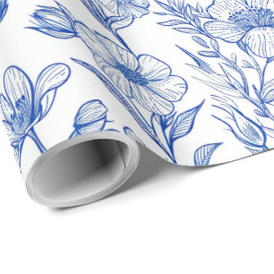 Blau und Weiß Chinoiserie Blumen Geschenkpapier