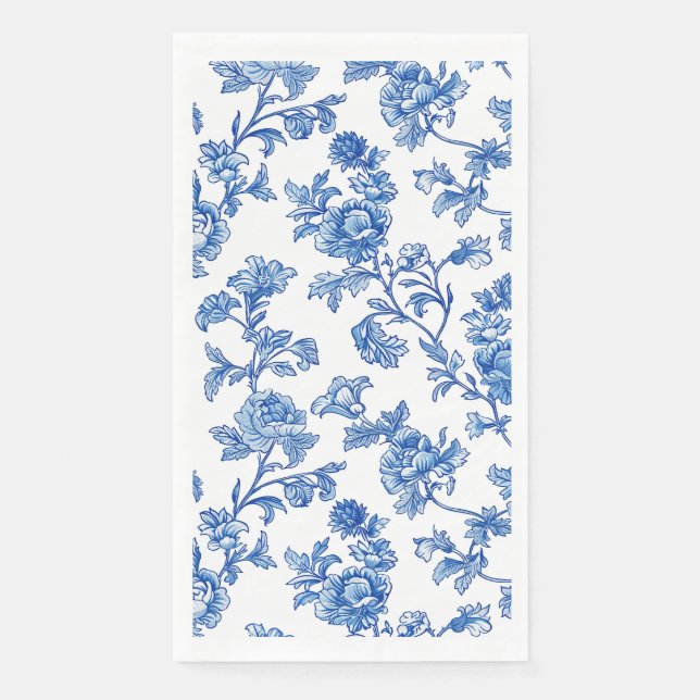 Blau und Weiß Chinoiserie Blumen Serviette (Vorderseite)