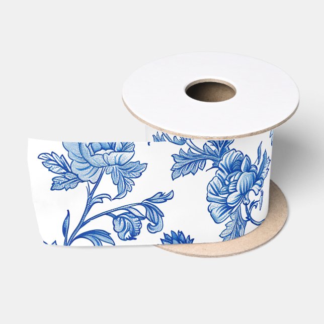 Blau und Weiß Chinoiserie Bridesmaid Geschenk Satinband (Spule)