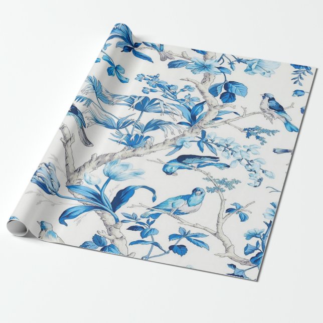 Blau und Weiß Chinoiserie Dekoupage Geschenkpapier (Ungerollt)