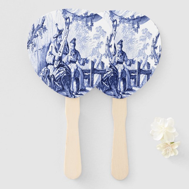 Blau und Weiß Chinoiserie Fächer (Vorne und Hinten)
