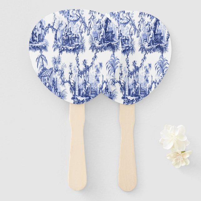 Blau und Weiß Chinoiserie Fächer (Vorne und Hinten)