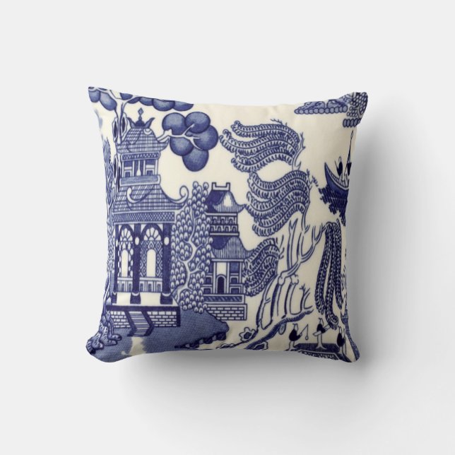 Blau und Weiß Chinoiserie Kissen (Vorderseite)