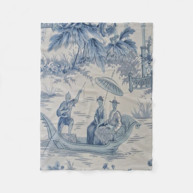 Blau und Weiß Chinoiserie Oriental Fleecedecke (Vorderseite)