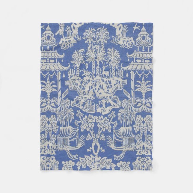 Blau und Weiß Chinoiserie Oriental Fleecedecke (Vorderseite)