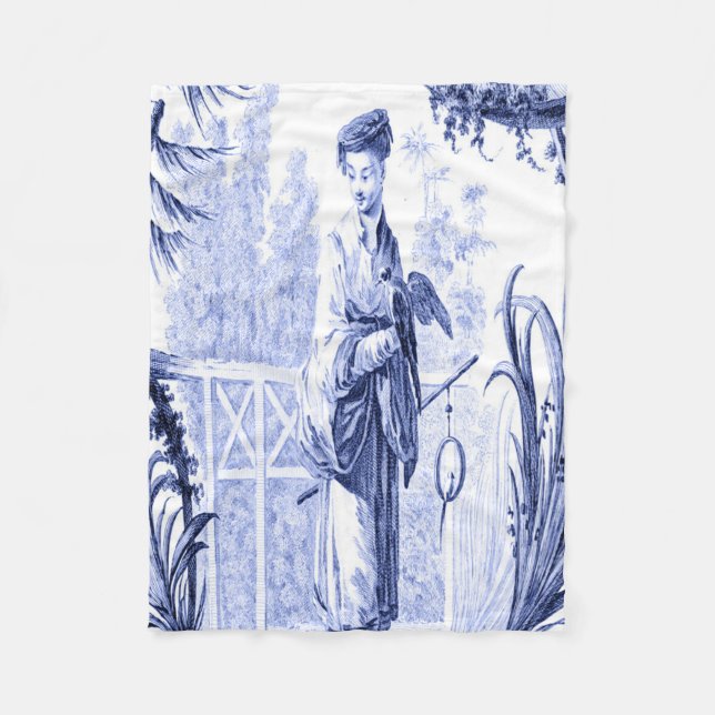Blau und Weiß Chinoiserie Oriental Fleecedecke (Vorderseite)