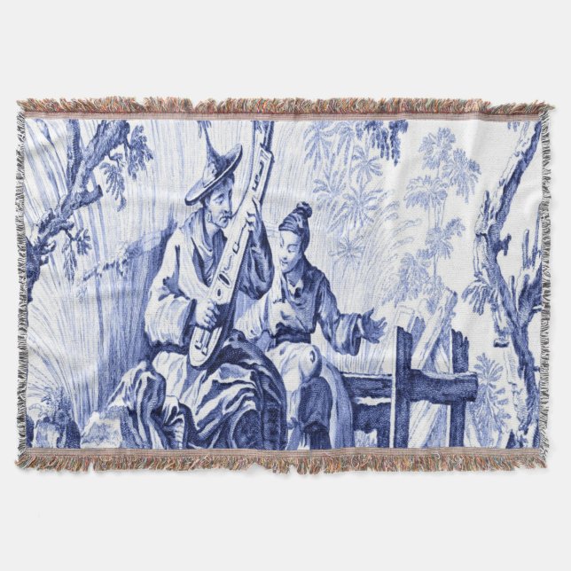 Blau und Weiß Chinoiserie Orientalischer Kegeltuch Decke (Vorderseite)