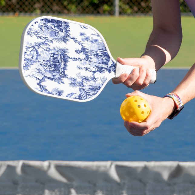 Blau und Weiß Chinoiserie Pickleball Schläger (InSitu)
