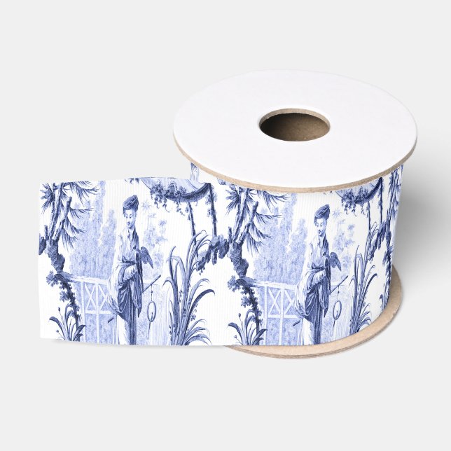 Blau und Weiß Chinoiserie Ripsband (Spule)