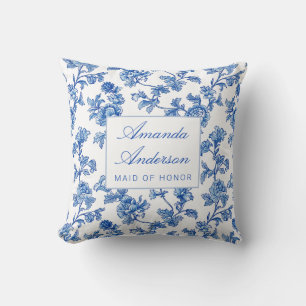 Blau und Weiß Chinoiserie Trauzeugin Geschenk Kissen