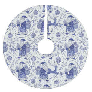 Blau und Weiß Chinoiserie Weihnachten Polyester Weihnachtsbaumdecke
