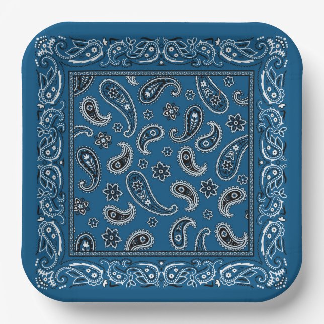 Blau und Weiß Cowboy Pappteller (Vorderseite)
