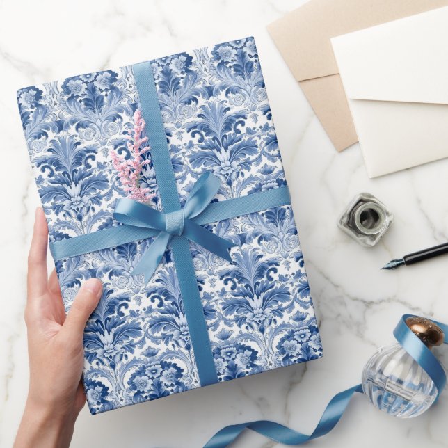 Blau und Weiß Damask Spanische Tile Geschenkpapier (Schenken)