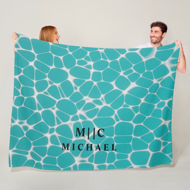 Blau und Weiß, einfache moderne Monogramm Fleecedecke (Beispiel)