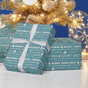 Blau und Weiß frohe Weihnachts Retro Typografie Geschenkpapier