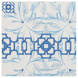 Blau und Weiß Geometrische Blume Stoff