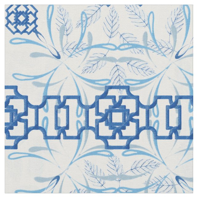 Blau und Weiß Geometrische Blume Stoff (Nahaufnahme)
