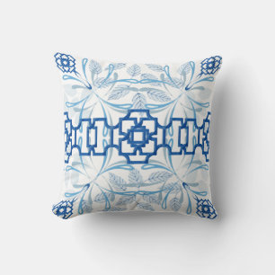Blau und Weiß Geometrische Chinoiserie Kissen