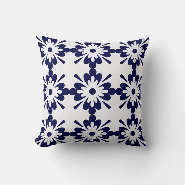 Blau und Weiß | Geometrisches Muster | Hampton Sty Kissen (Vorderseite)