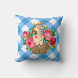 Blau und Weiß Gingham Floral Vintag Country Kissen