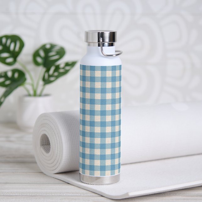 Blau und Weiß Gingham Muster Trinkflasche (Yoga)