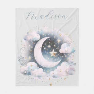 Blau und Weiß Halbmond Celestial Boho Moderne Fleecedecke