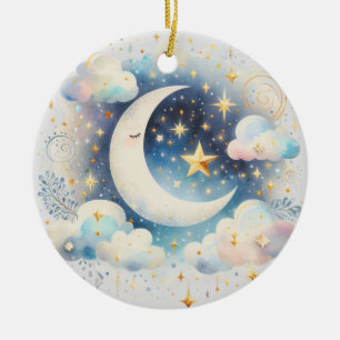 Blau und Weiß Halbmond Celestial Boho Moderne Keramik Ornament