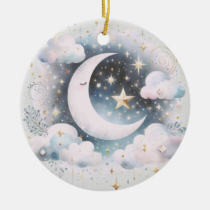 Blau und Weiß Halbmond Celestial Boho Moderne Keramik Ornament