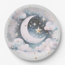 Blau und Weiß Halbmond Celestial Boho Moderne
