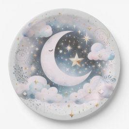 Blau und Weiß Halbmond Celestial Boho Moderne Pappteller
