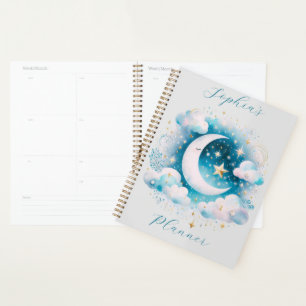 Blau und Weiß Halbmond Celestial Boho Moderne Planer