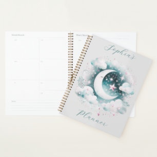 Blau und Weiß Halbmond Celestial Boho Moderne Planer