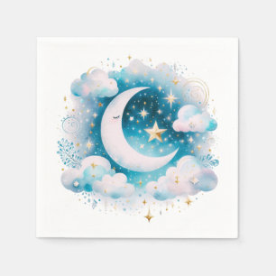 Blau und Weiß Halbmond Celestial Boho Moderne Serviette
