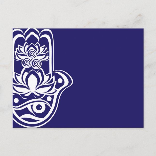 Blau und Weiß Hamsa Feiertagspostkarte (Vorderseite)