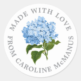 Blau und Weiß Hydrangea Made with Liebe Runder Aufkleber