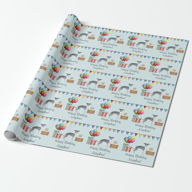Blau und Weiß Italienischer Windhund farbenfroh zu Geschenkpapier (Ungerollt)