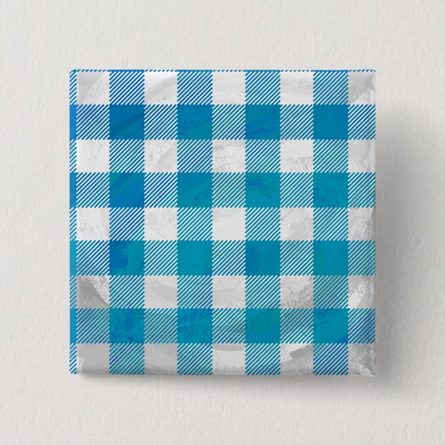 Blau und Weiß kariert Büffelkariert Button (Vorderseite)