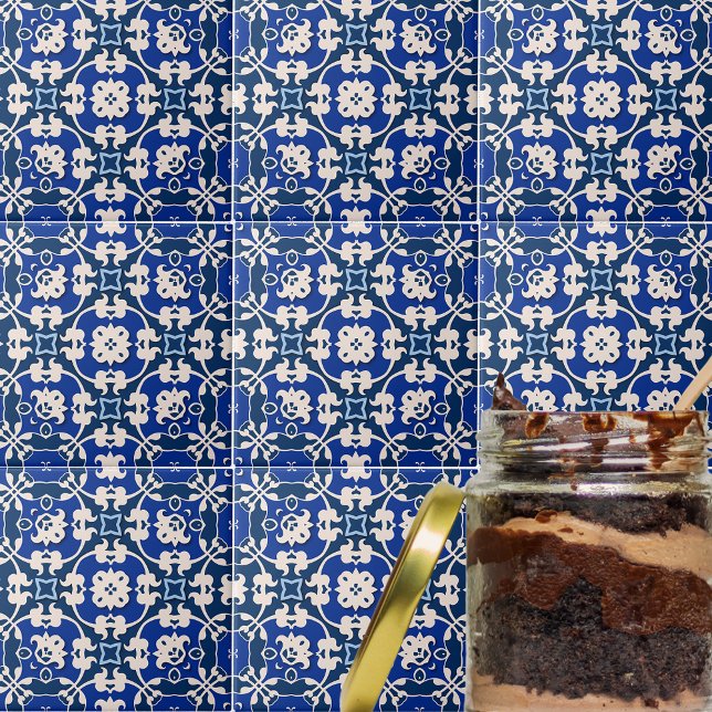 Blau und Weiß Klassisches elegantes Damask-Muster Fliese (Von Creator hochgeladen)