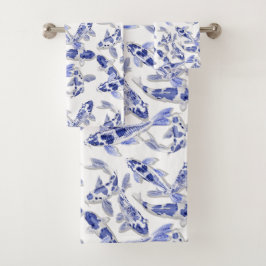 Blau und Weiß Koi Badhandtuch Set