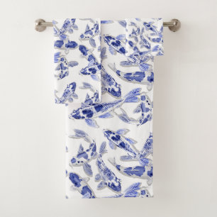 Blau und Weiß Koi Badhandtuch Set