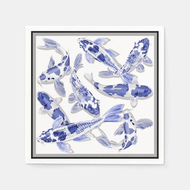 Blau und Weiß Koi Serviette (Vorderseite)