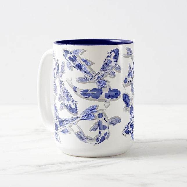 Blau und Weiß Koi Zweifarbige Tasse (Vorderseite Links)