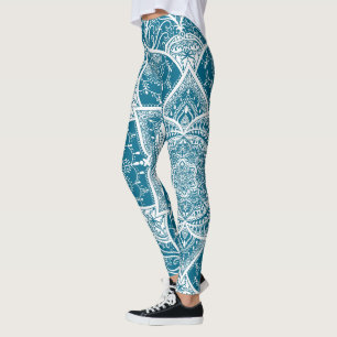 Blau und Weiß Mandala - Loergann in Holz Leggings